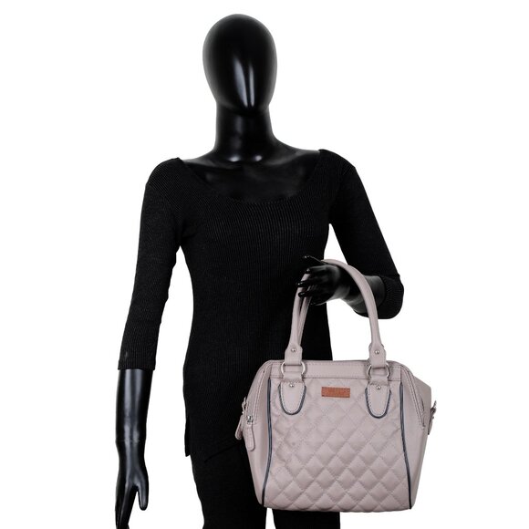 Vegan Leather Women’s Mauve Handbag – Top Handle Satchel with Crossbody Strap - Picture 11 of 11